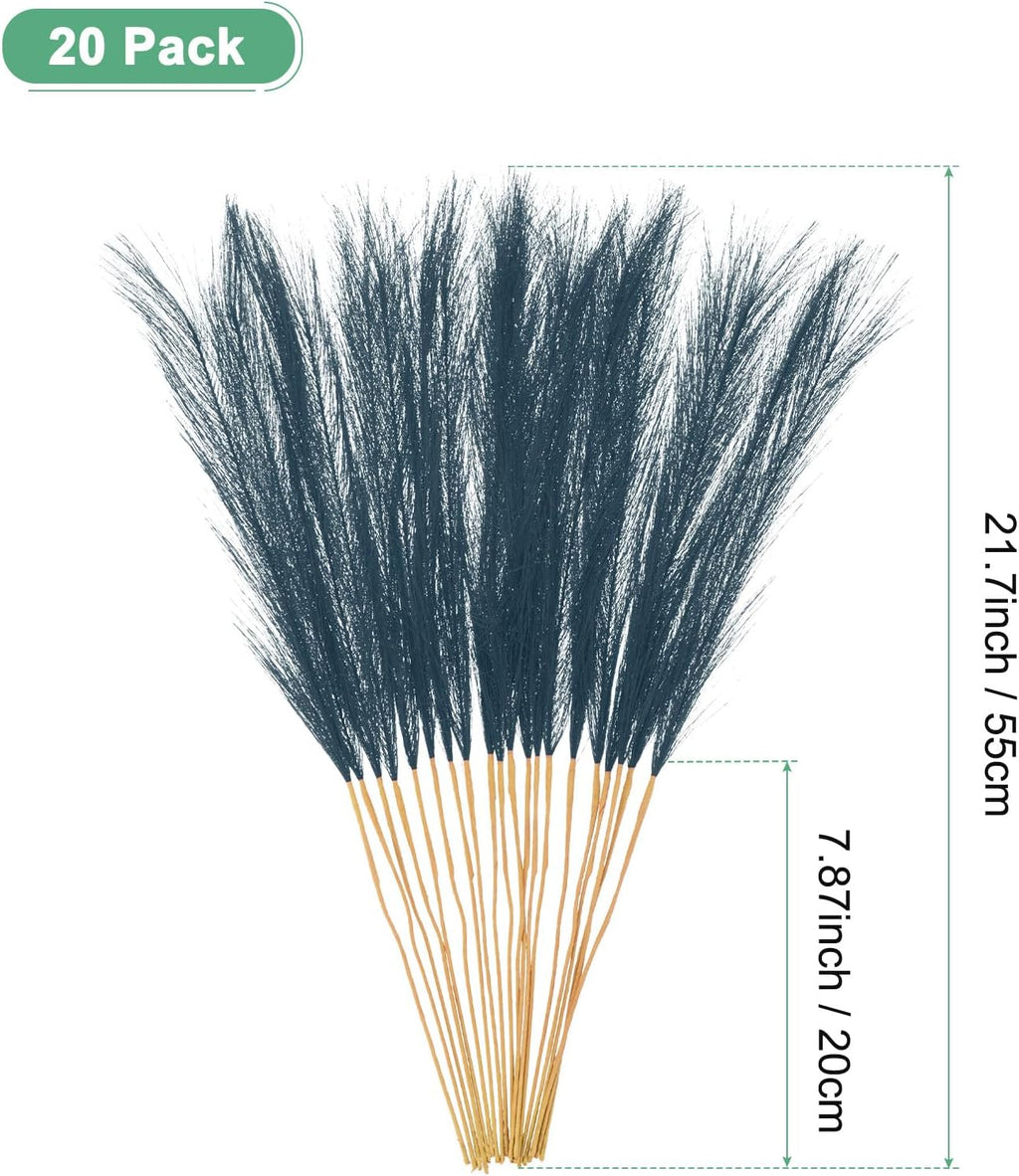 M METERXITY 20-Pack Faux Pampas Grass 21.7 Inch/55cm Small Fake Fluffy Pampas Grass Decor Pampas Grass Branches Vase Filler for Home/Wedding/Vase/Office/Party [Dark Blue]