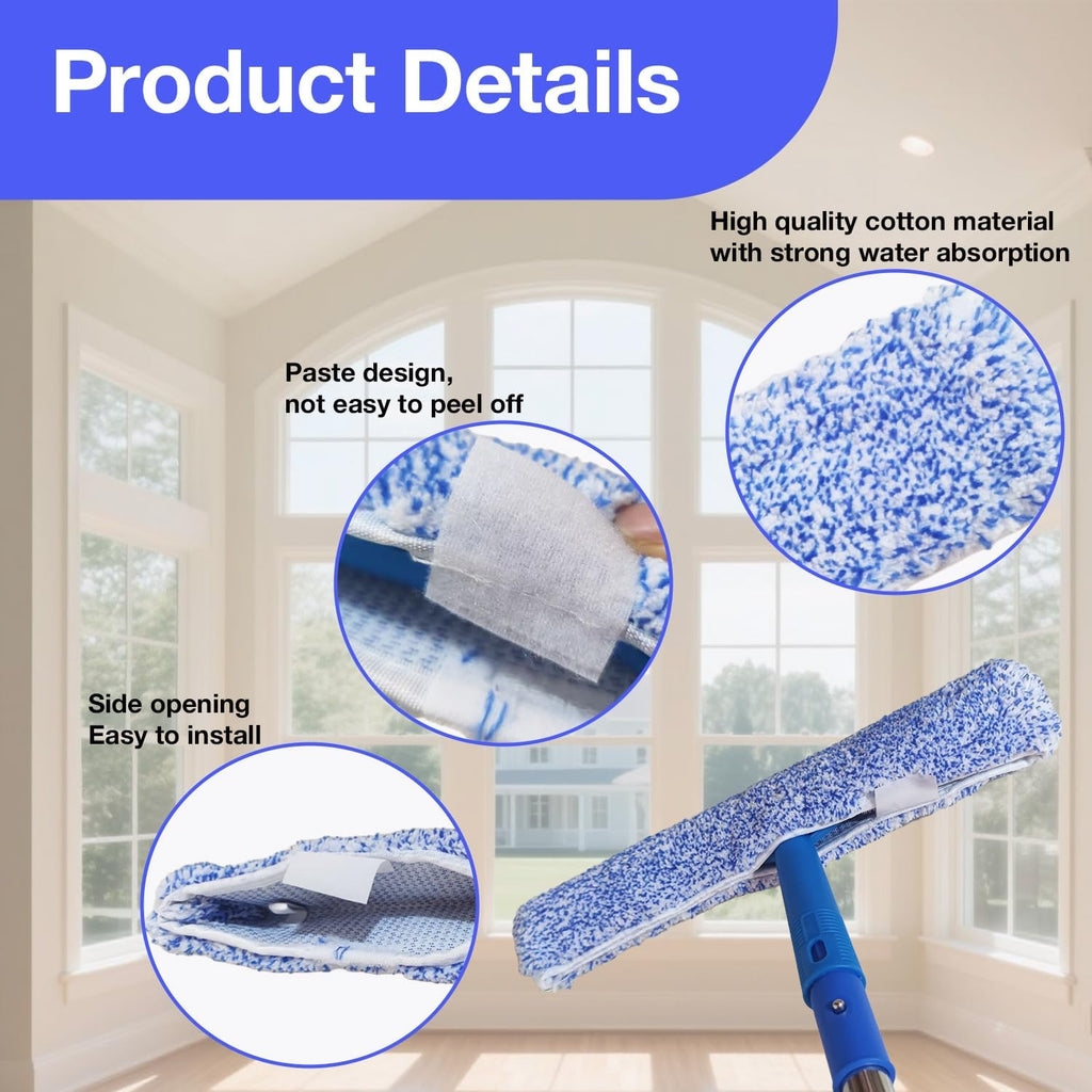 4 Pack 14" Microfiber Window Scrubber Refill Replacement Compatible with Unger 966540 Professional Scrubber Refill Sleeve, Reusable Squeegee Cloth Sleeve for MR.SIGA Professional Window Cleaning