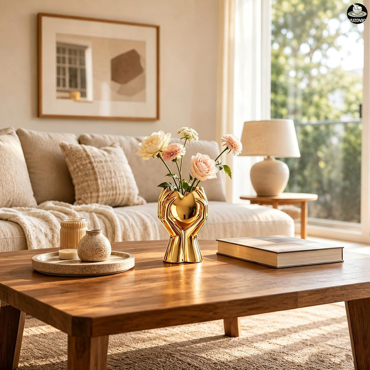8" Heart Hand Gold Ceramic Vase - Unique Modern Aesthetic Flowers Vase for Living Room Bedroom Office Kitchen Table Centerpiece or Shelf Decor-Gifts for Wedding Bridal Shower Women Mom (Gold)