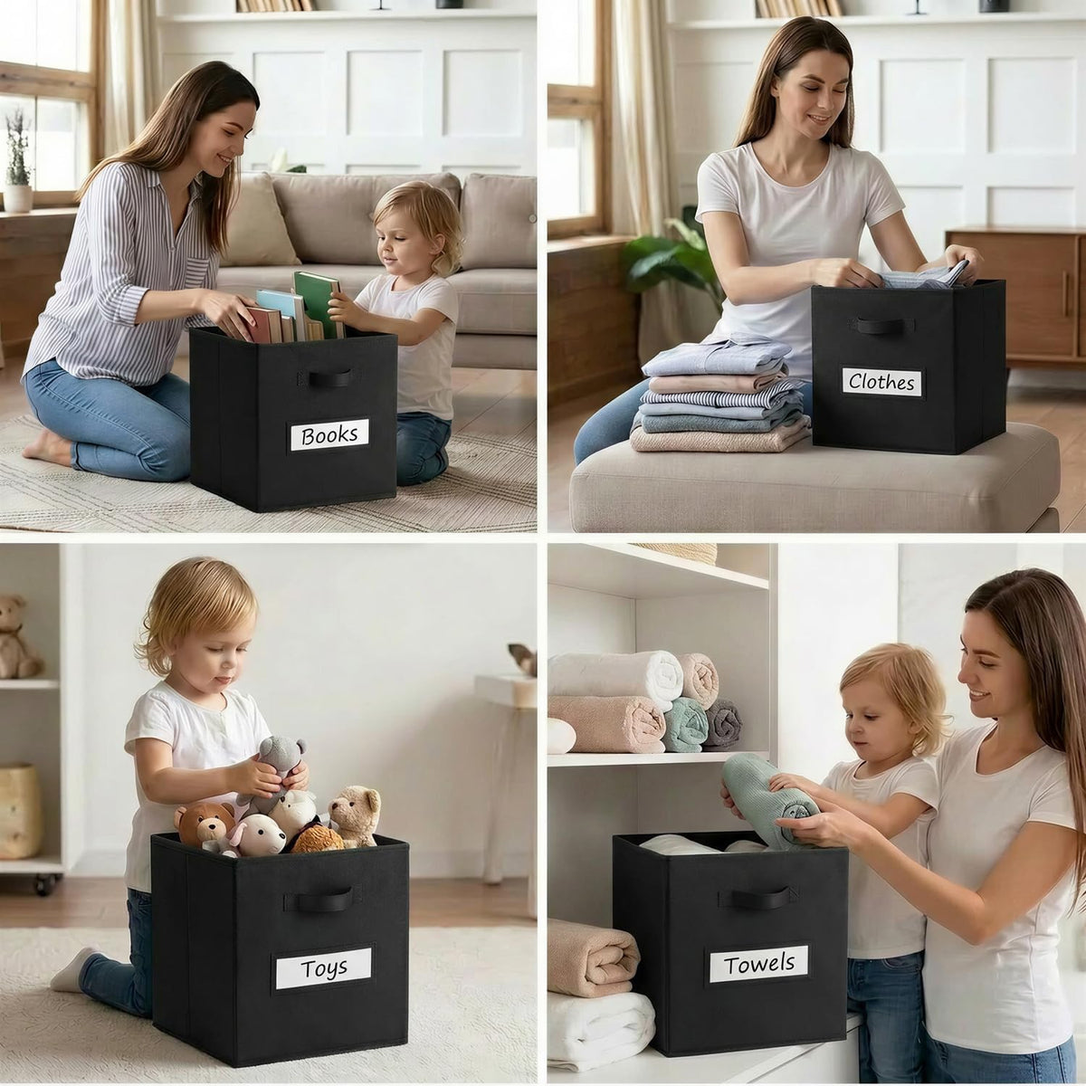 Storage Bins,11" Cube Storage Bin with Labels,10pcs,Black