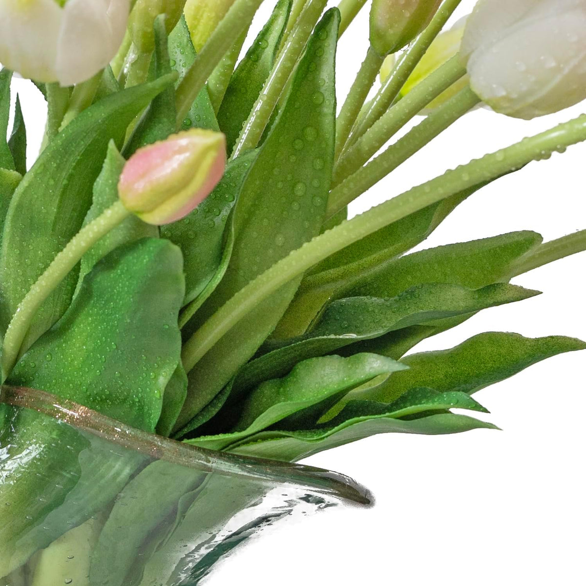 DUYONE 40Pcs Artificial Tulips Flowers, Soft Touch Realistic Latex Tulips Bouquet for Home Office Wedding Party Garden Decor, Fake Flowers for Centerpieces Dining Table Living Room Spring(White Set)