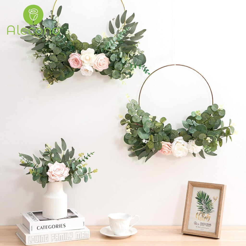 Alecono 75pcs Mixed Eucalyptus Leaves Stems Bulk, 4 Kinds Artificial Greenery Stems Faux Sliver Dollar Fake Greenery for Centerpieces Wedding DIY Bouquets Floral Arrangement Party Decor