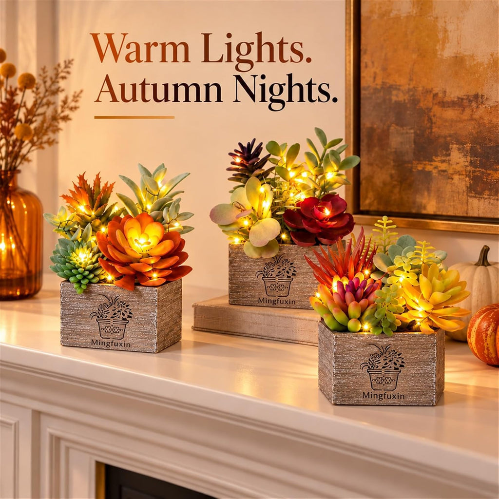 Succulents Plants Artificial Fake Plants with Lights for Bathroom Decor
