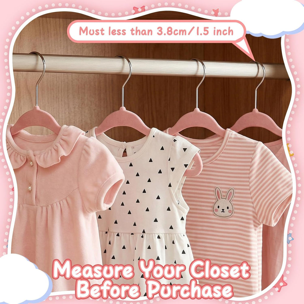 30 Pack Pink Velvet Baby Hangers with Clips Kids Clothes Hangers
