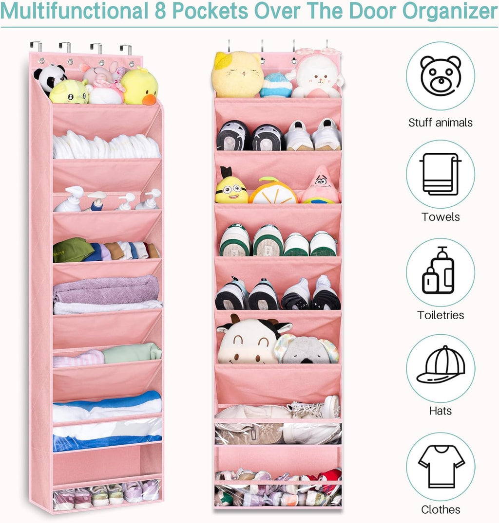 KEETDY Over The Door Shoe Organizer Fit 20 Pairs Sneakers Large Hanging Shoe Organizer for Closet Door Storage Boots, Pink