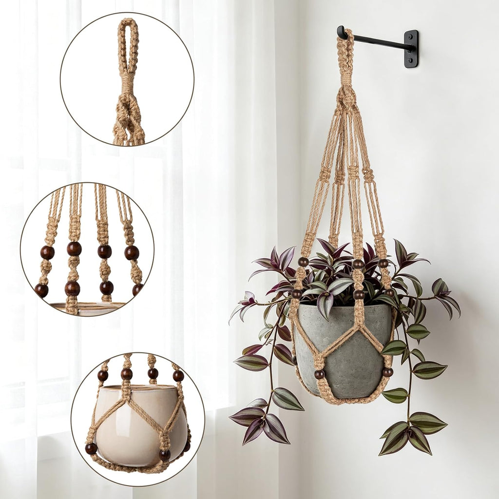 Mkono Macrame Plant Hanger Indoor, 29 Inch Hanging Planter Holder Brown