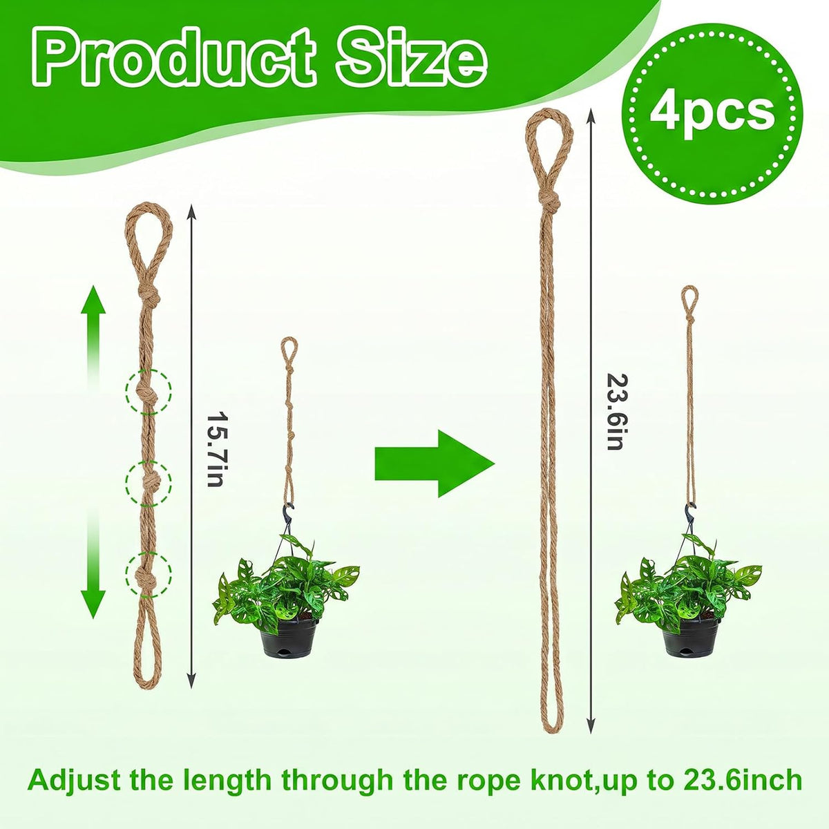 Styquenzer 4 Pcs Adjustable Macrame Plant Hanger Extenders Indoor Hanging Planter Connectable Hanging-Plant Extender Rope Plants Extenders for Baskets Outdoor Plant Decoration(Brown)