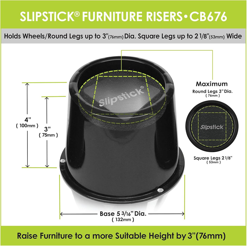 Slipstick CB676 3 Inch Incline Bed Risers for Acid Reflux, Pain, and Breathing Relief (Set of 2 Medical Risers and 2 GorillaPads) Raises/Elevates Head of Bed