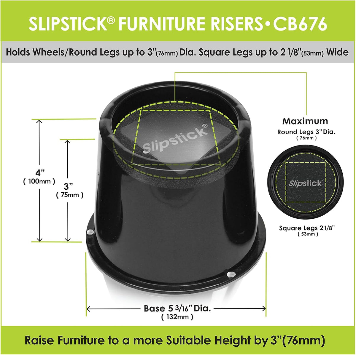 Slipstick CB676 3 Inch Incline Bed Risers for Acid Reflux, Pain, and Breathing Relief (Set of 2 Medical Risers and 2 GorillaPads) Raises/Elevates Head of Bed