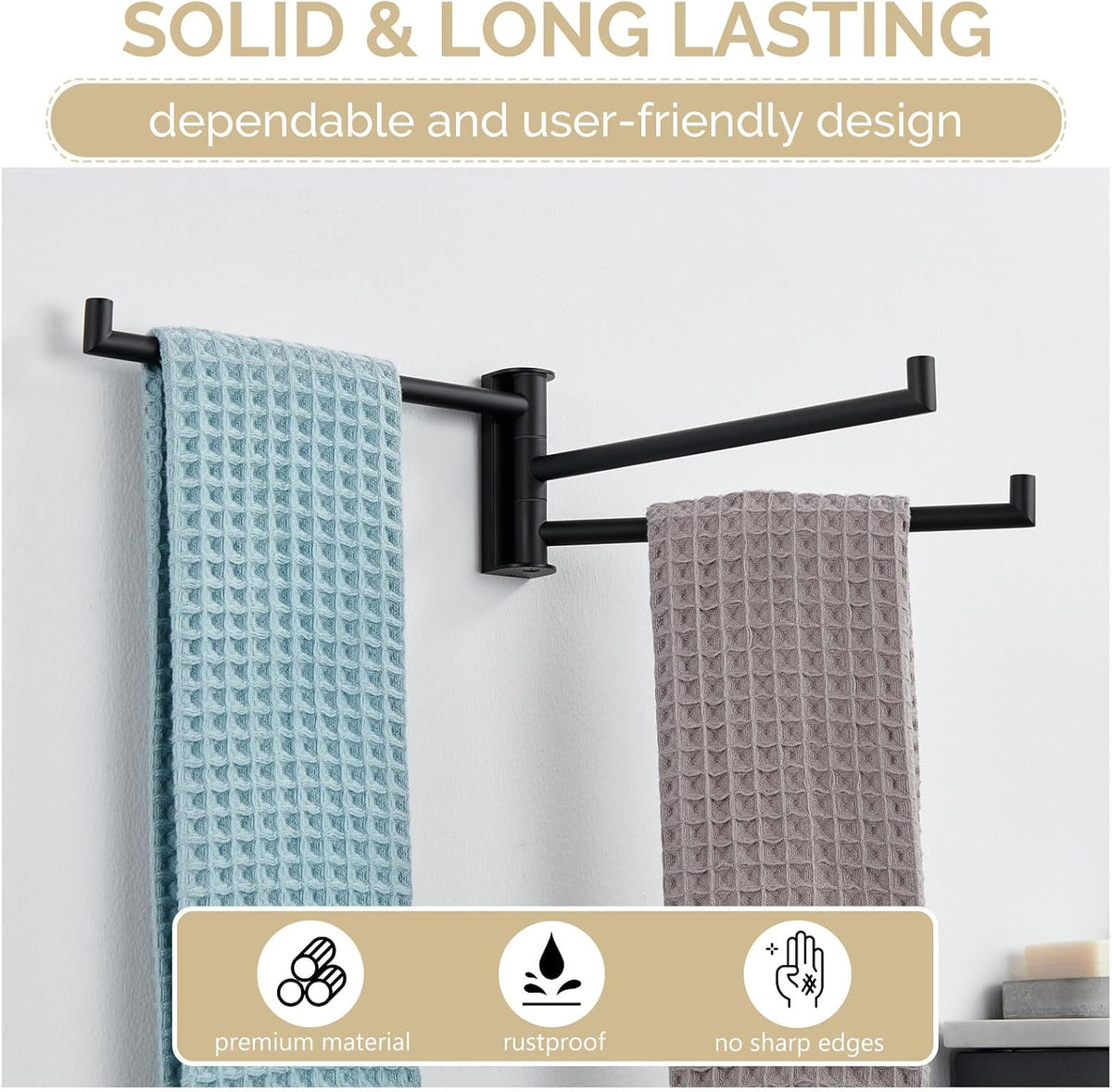 Angle Simple Kitchen Towel Rack, Swivel 3 Bars, Matte Black, 9.84"