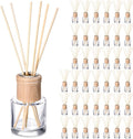 Roshtia 40 Set Reed Diffuser Bottle Empty Refillable Fragrance Glass Diffuser Bottles Set with Wooden Caps Sticks 50ml 1.7 oz Round Glass Jars for DIY Fragrance