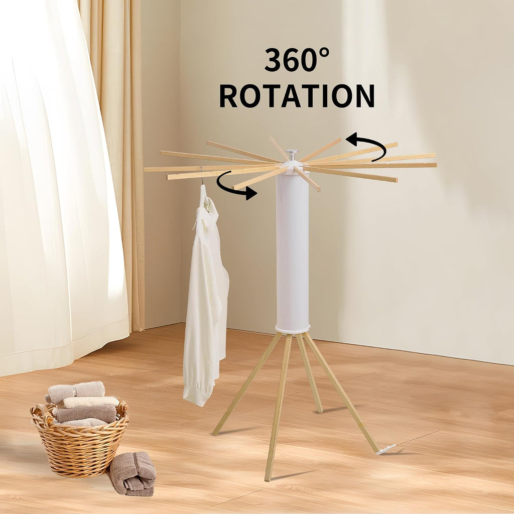 RFOUO Foldable Clothes Drying Rack with Wooden 12 Rods