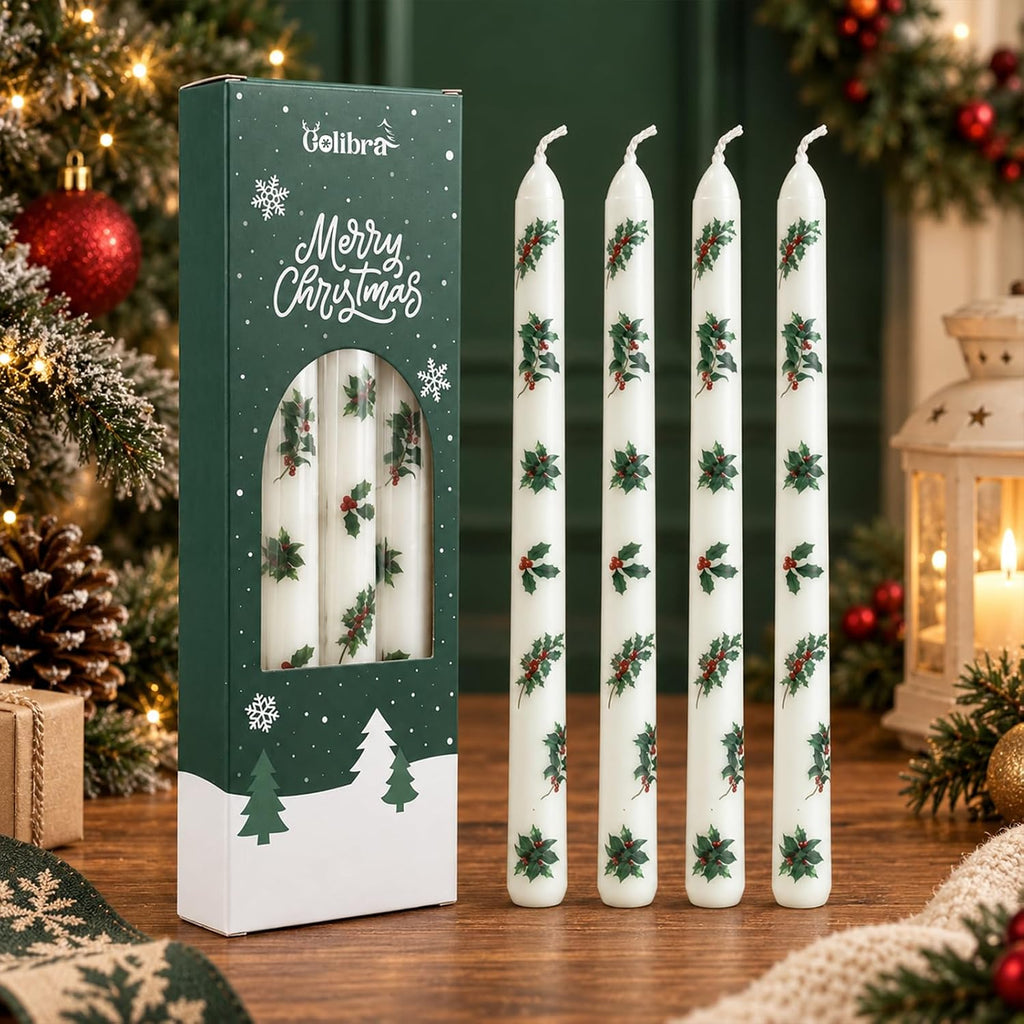 4 Pack Christmas Taper Candles, 10 Inch Unscented Candle Sticks