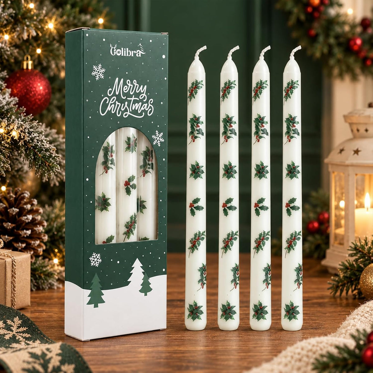 4 Pack Christmas Taper Candles, 10 Inch Unscented Candle Sticks