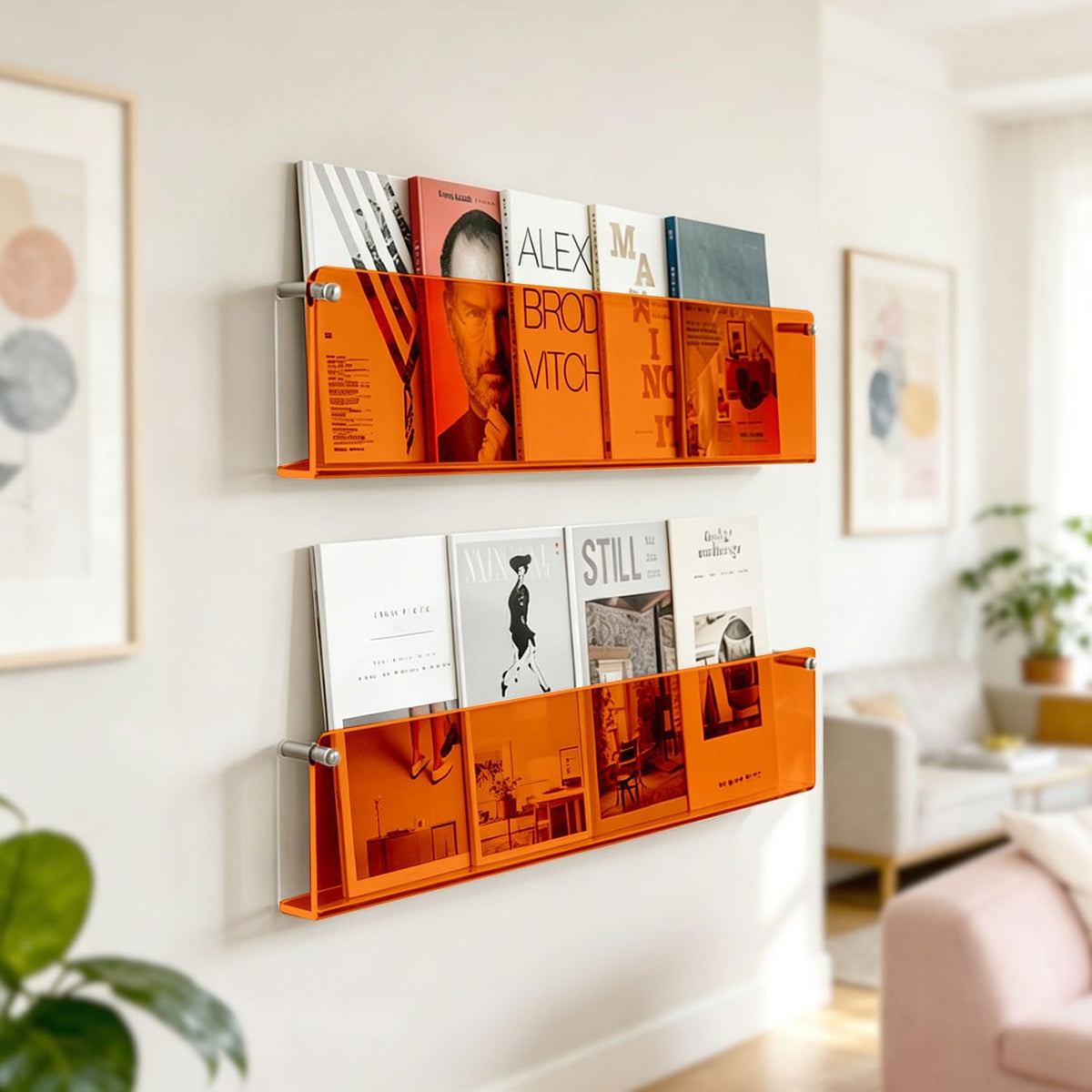 2-Pack 17" Orange Acrylic Wall Mount Magazine Holder Rack Floating Shelf
