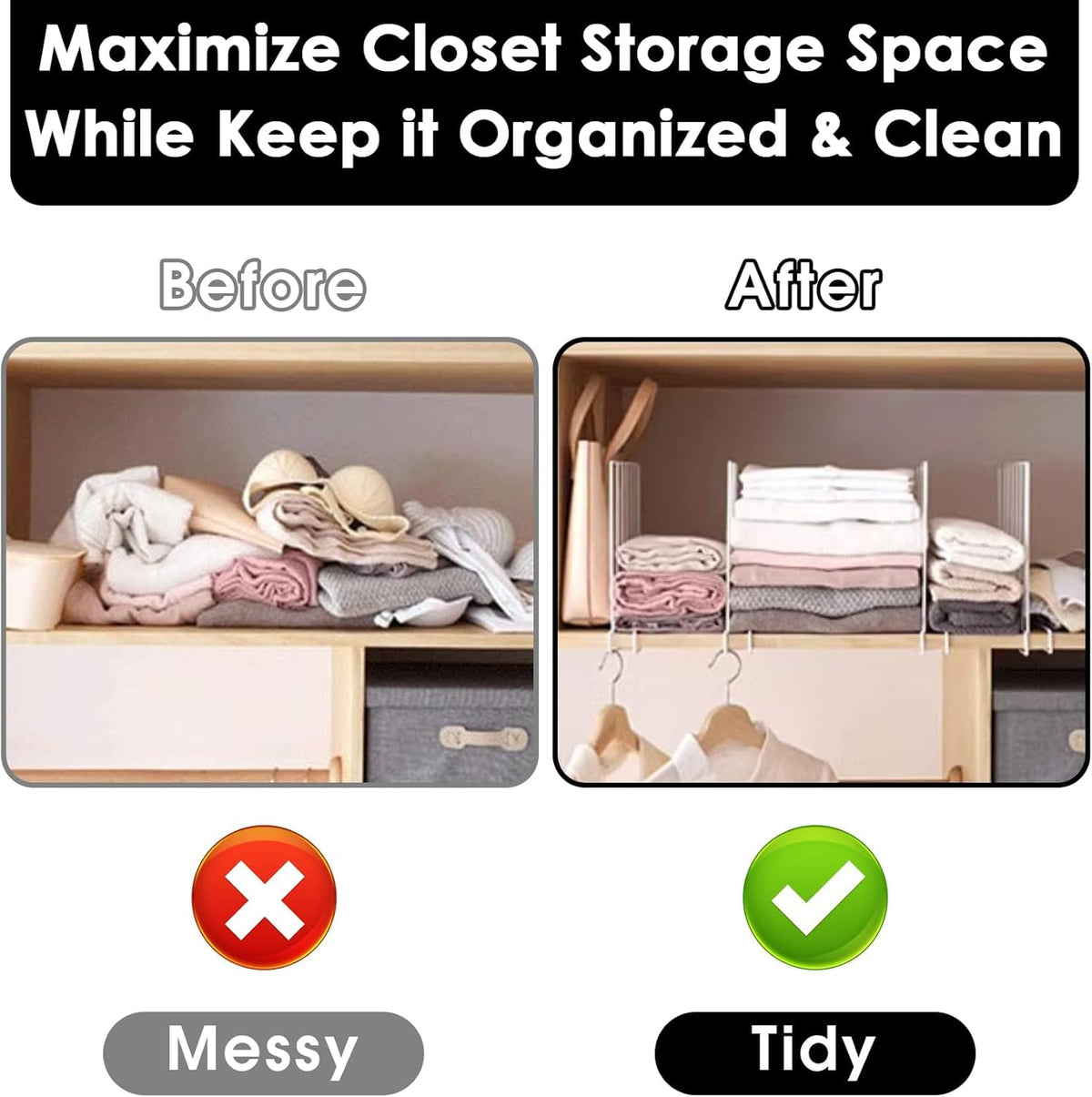 Shelf Dividers, 8 Pack Closet Organizers and Storage, Metal Closet Dividers Shelf Organizer for Wood Shelves, Linen Closet Organization Separators for Purse Handbag Sweater Clothes Wardrobe Cabinet