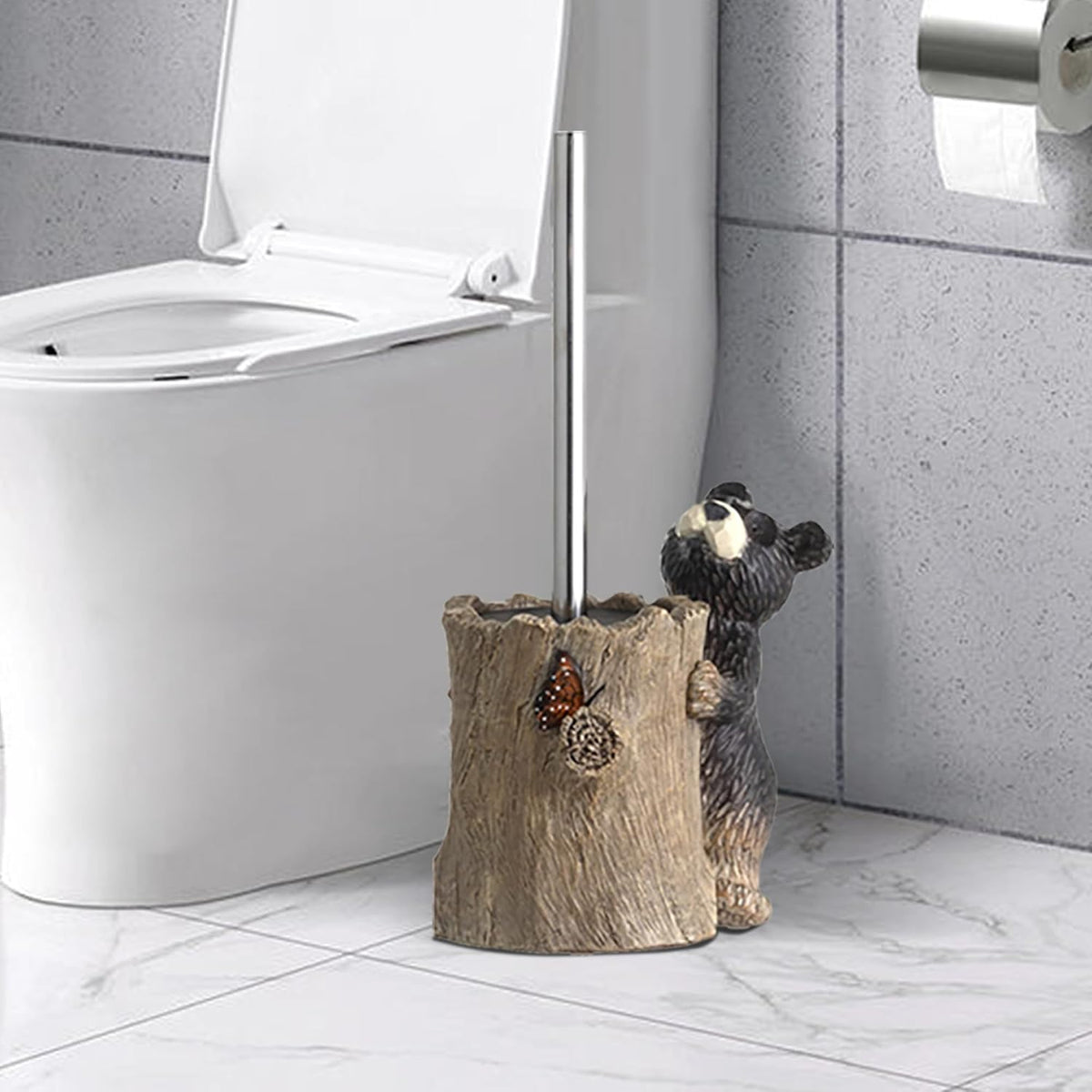 Bear Toilet Brush Holder Set, Black Bear Toilet Bowl Brush Cleaner Bathroom