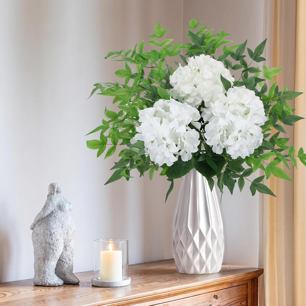 6pcs White Hydrangea Artificial Flowers & Faux Greenery 35in