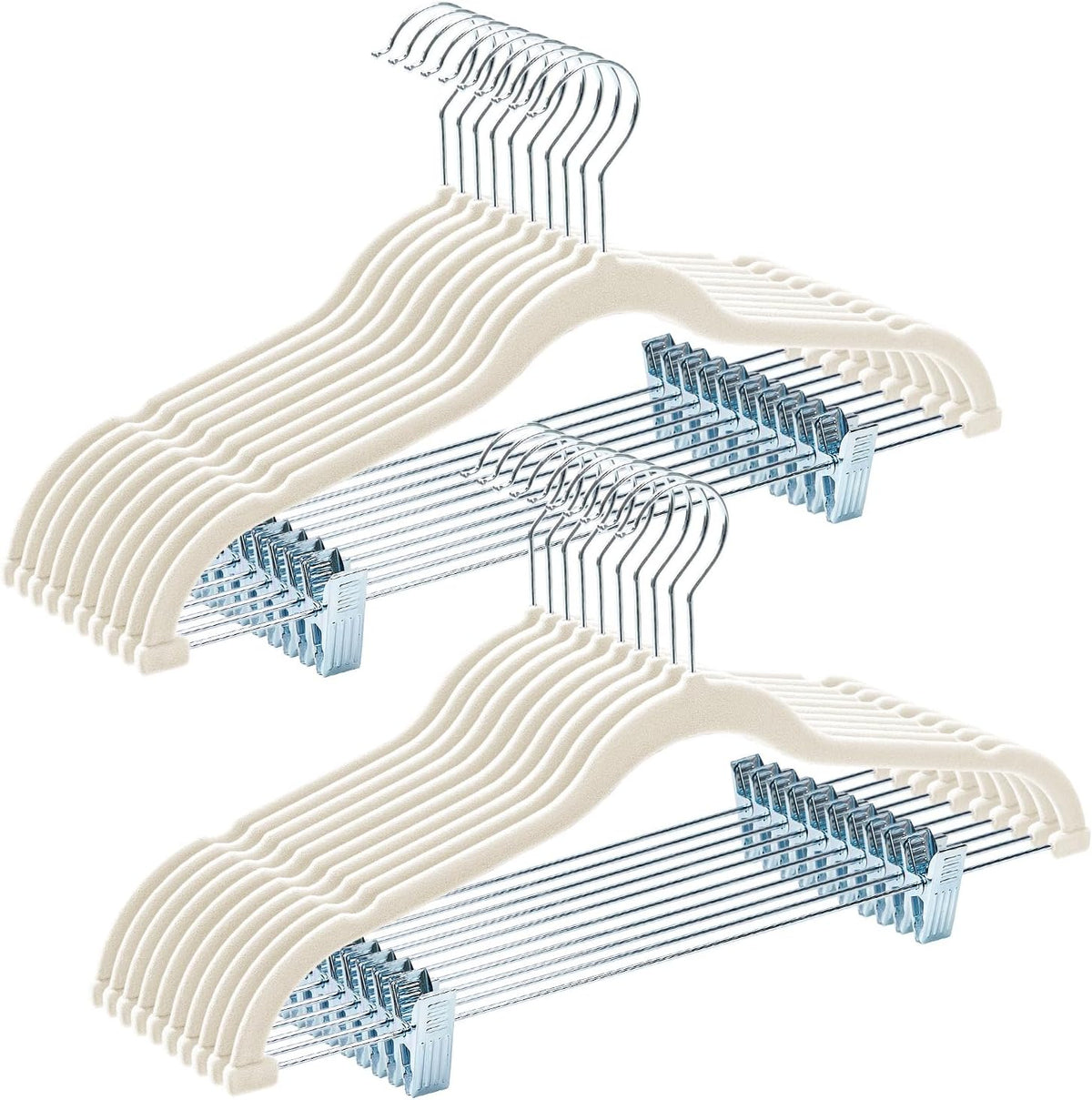 HOUSE DAY Velvet Skirt Hangers with Adjudtable Clips 20 Pack, Ivory