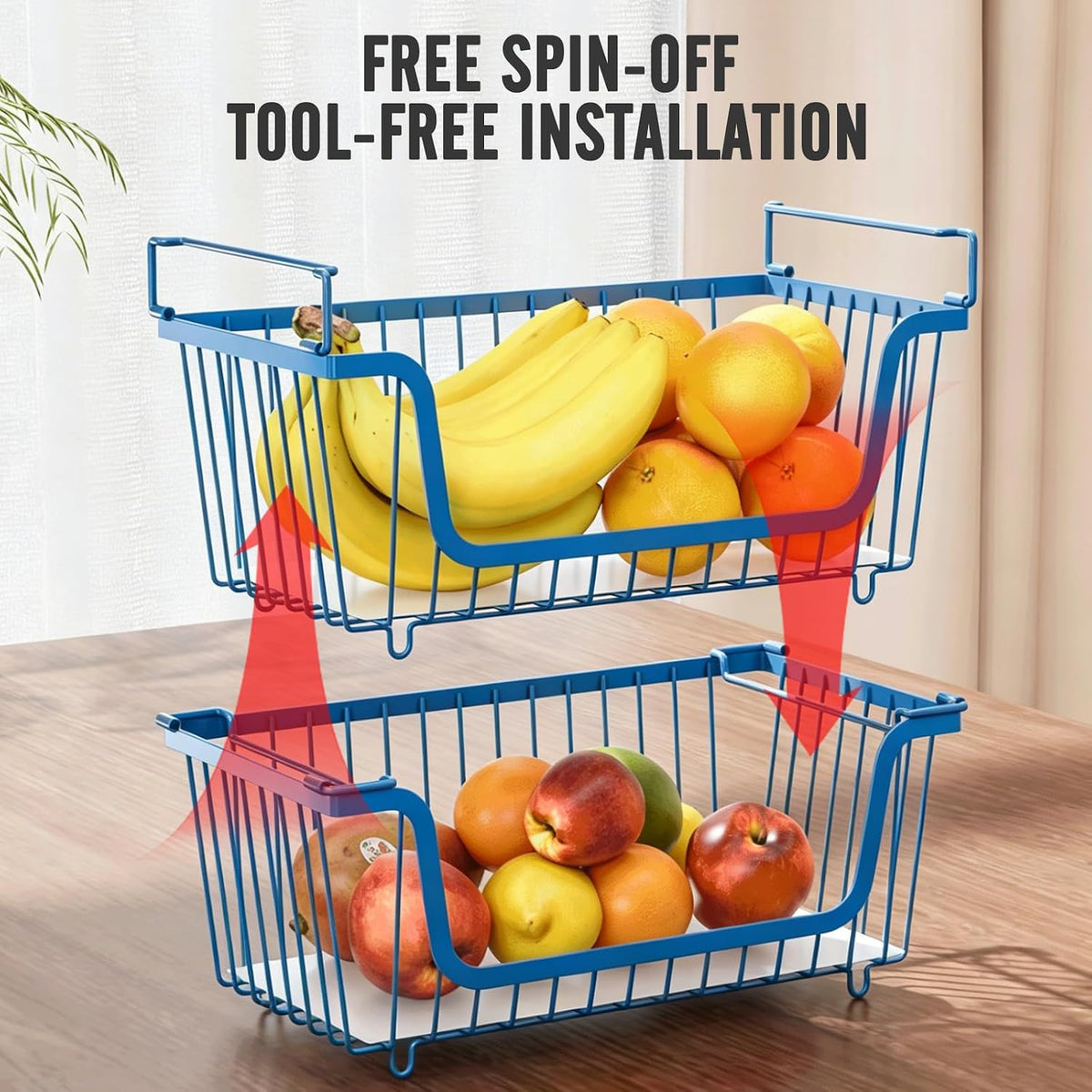 4 Pcs Stackable Wire Baskets for Pantry Organizers and Storage,blue,