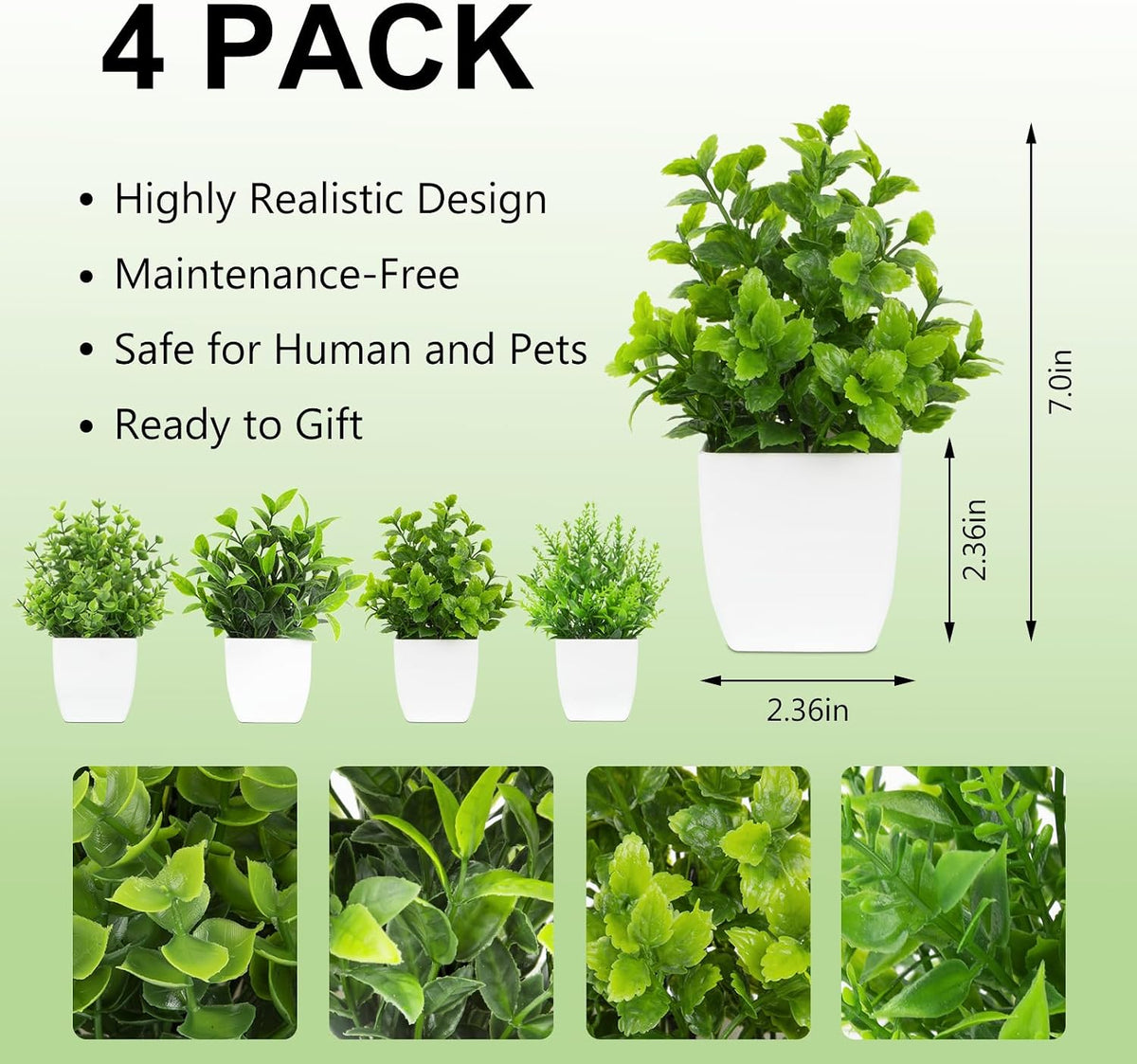 4 Pack Small Fake Plants Mini Artificial Plants for Desk Bathroom Decor