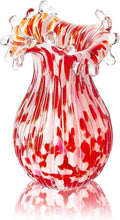 Hand Blown Glass Vase for Flowers, 8 Inch Red Crystal Bubble Flower Vases