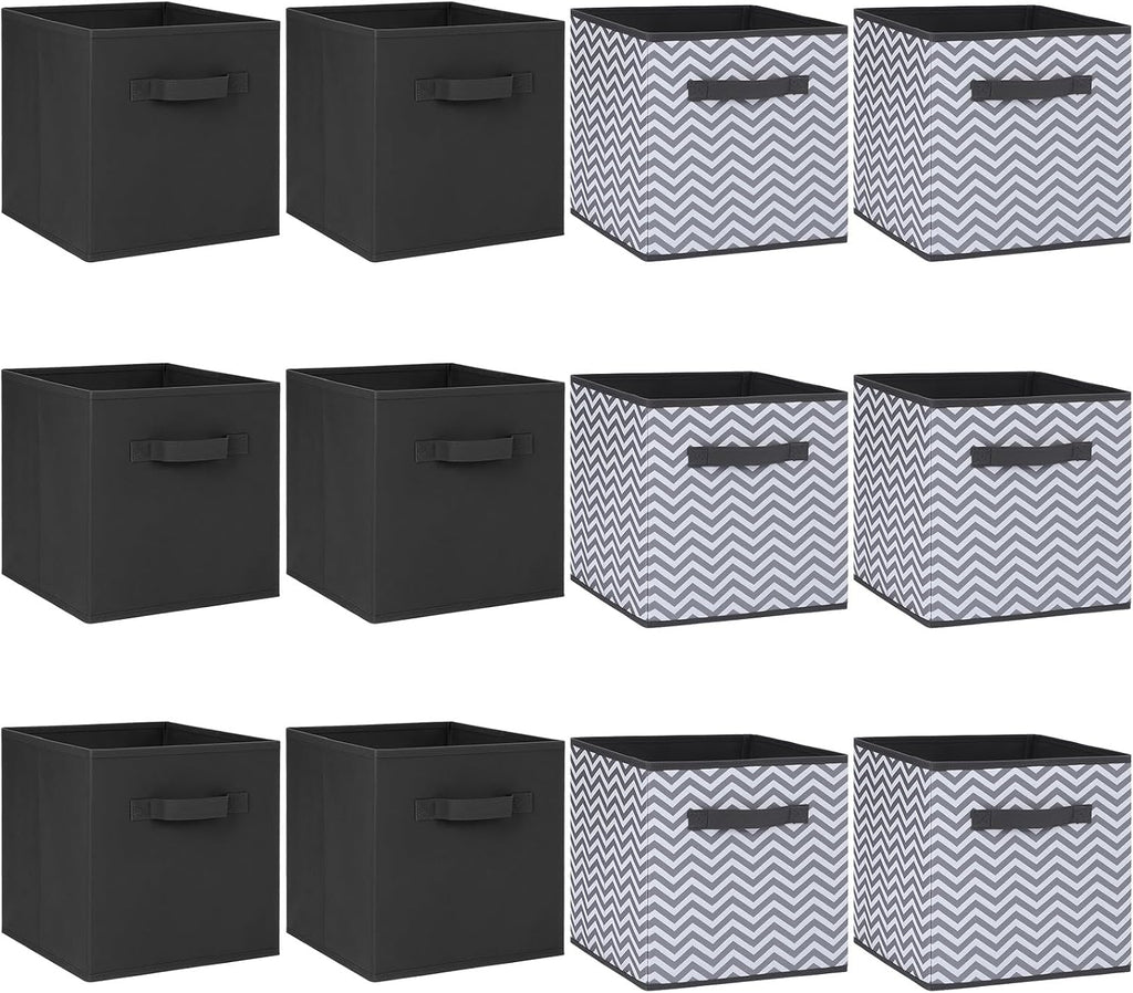 Hillban 12 Pcs Collapsible Storage Cubes with Dual Handles, Wavy Style