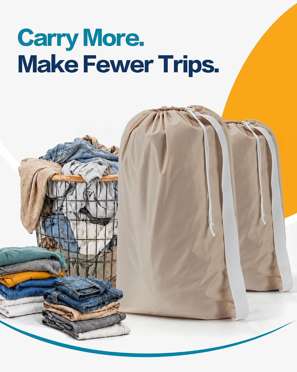 HOMEST 2 Pack XL Nylon Laundry Bag with Strap, Large Dirty Clothes Organizer, Easy Fit a Laundry Hamper or Basket, Can Carry Up to 4 Loads of Laundry, Beige