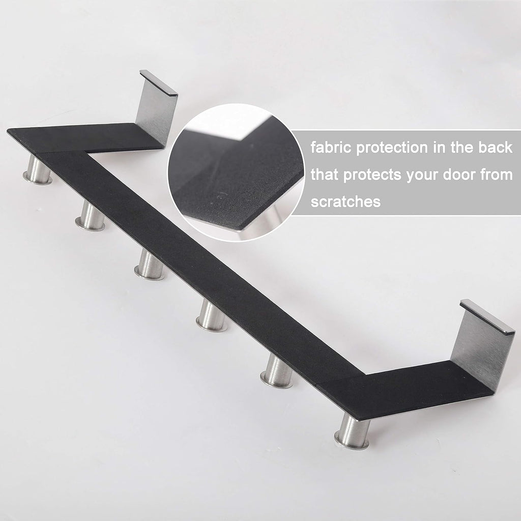 WEBI Over The Door Hooks Door Hanger,Over The Door Towel Rack with 6 Peg Hooks for Hanging,Over Door Coat Rack for Clothes,Back of Bathroom,Silver