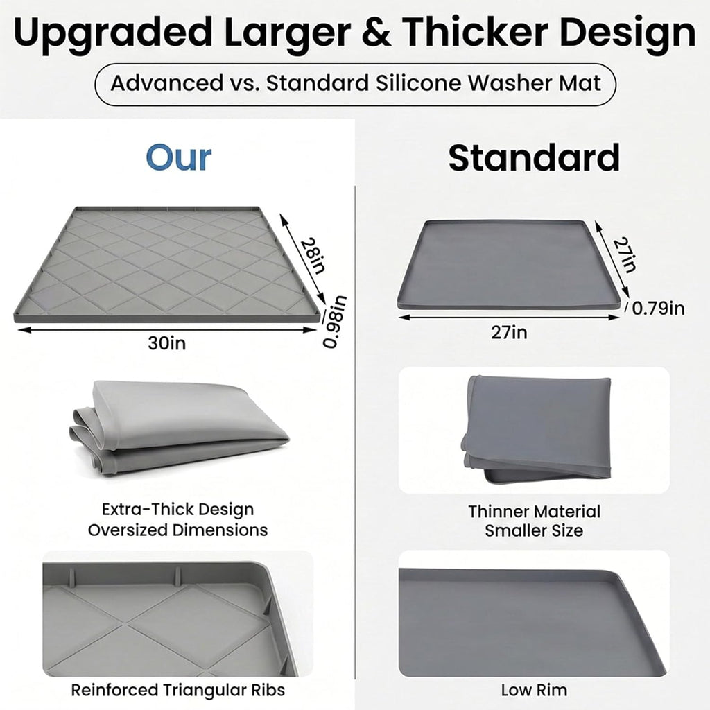 Washing Machine Drain Pan Silicone Mat, 32"x30" 1" Raised Edges Non-Slip Waterproof Washer Drip Tray for Under Washer & Dryer,Anti-Vibration Floor Protector for Refrigerator,Water Dispenser