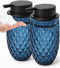 Glass Foaming Soap Dispenser, Blue Embossed Foam Hand Soap Dispenser, 2PCS