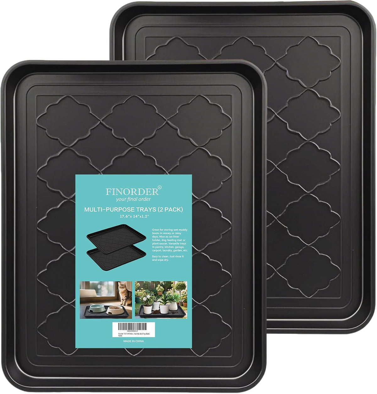 Finorder Multi-Purpose Boot Trays, 2 Pack, 17.6" x 14" x 1.2", Black