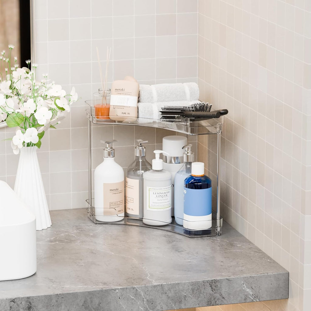 Yieach 2 Tier Corner Bathroom Counter Organizer,Clear Sink Shelf,Bathroom Corner Organizer and Storage for Restroom,Vanity Countertop,Two Tier Small Sink Organizers & Rack for Makeup,Beauty Product