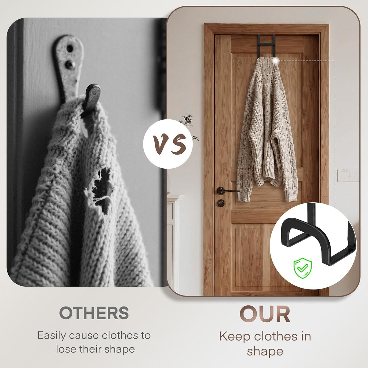 FYY 2 Packs Over The Door Hooks, Heavy Duty Door Hanger Hook, No Drill Wall Hooks for Hanging Coat, Towel, Bag in Bathroom, Closet Fits Most Doors Up to 1-7/8" Thickness （Black）