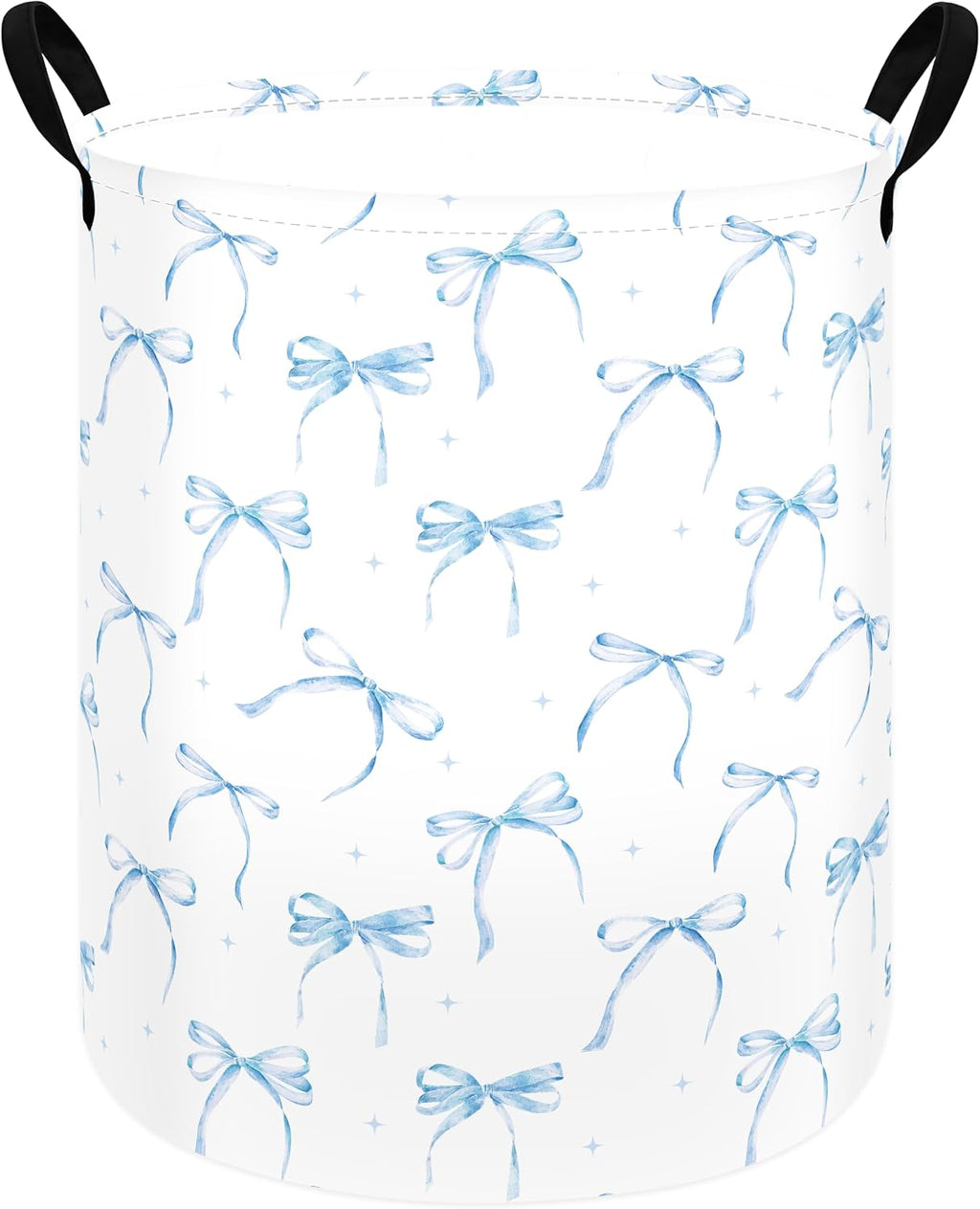 Blue Bow Laundry Hamper for Girls Room, Foldable Toy Storage Basket