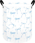 Blue Bow Laundry Hamper for Girls Room, Foldable Toy Storage Basket