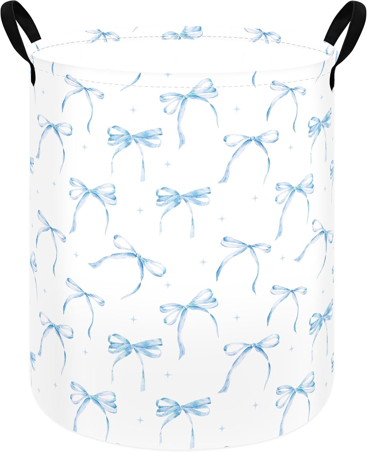 Blue Bow Laundry Hamper for Girls Room, Foldable Toy Storage Basket