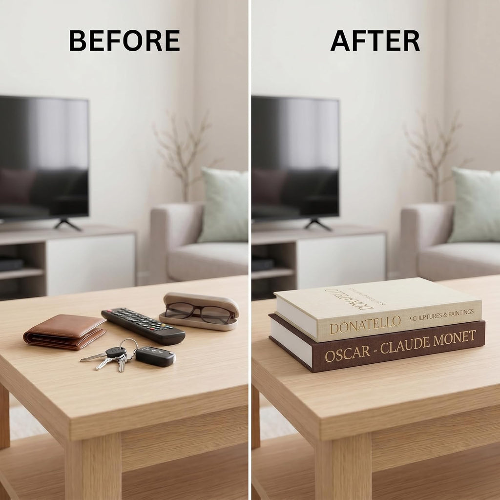 Decorative Faux Books for Home Decor, Brown - Beige, Set of 2 Fake Books
