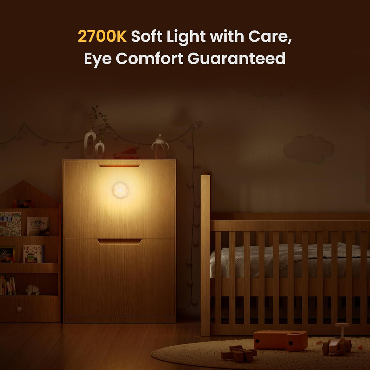 YEELIGHT 2 Pack Motion Sensor Night Light, Rechargeable Magnetic Nightlight with Auto Dusk to Dawn & Warm White, 2700K Type-C Wireless Closet Light for Bathroom, Hallway, Stairs, Bedroom, Under Bed