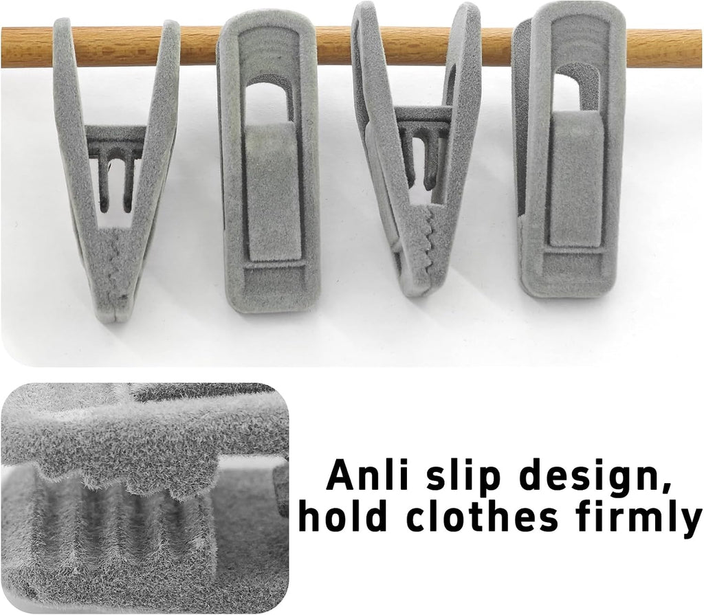 20PCS Velvet Hanger Clips, Non-Slip Velvet Clips Strong Finger Clips Clothes Clips Pants Hangers Clips, Gray
