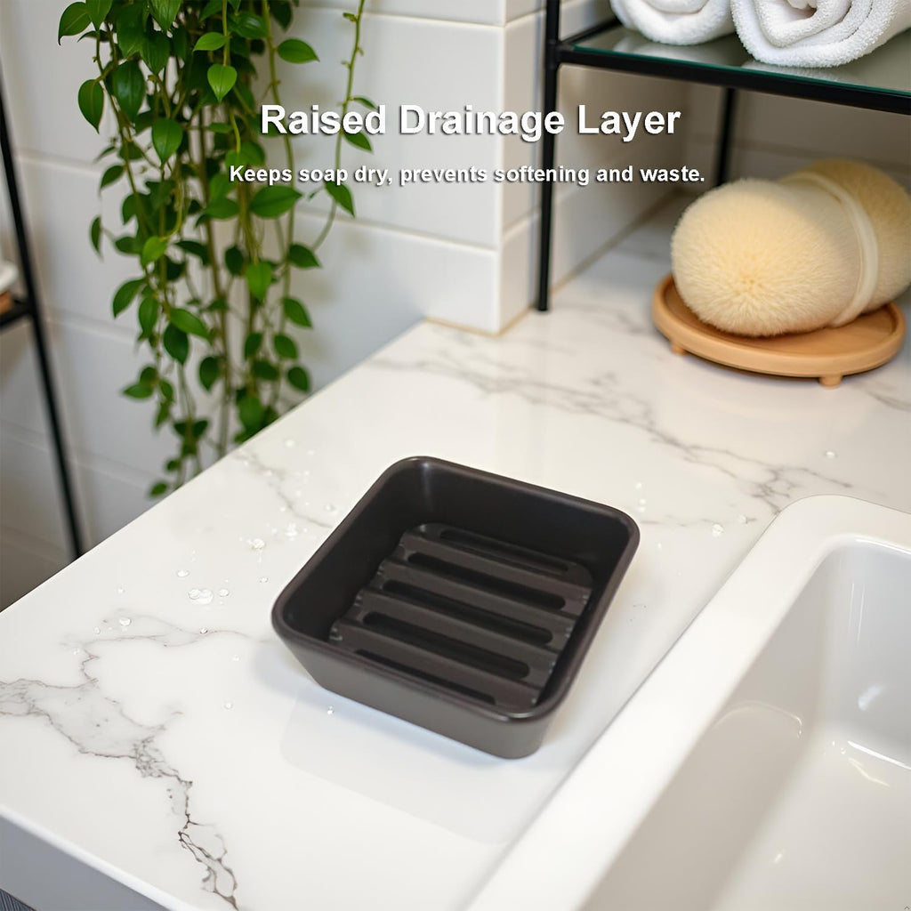 Square Soap Case Ceramic Soap Tray Fit Dr. Squatch Natural Bar Durable Soap Holder for Shower Home Bathroom Soap Dishes Daily Use Sink Bathtub (Black)