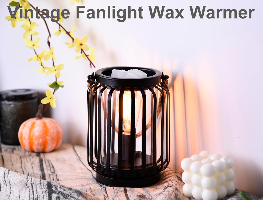 Electric Wax Warmer,Metal Wax Warmer,Rustic Candle Wax Burner for Aromatherapy Wax, Oil Burner,Fragrance,Home Decoration, Gifts (Lanterns), Black, HLBULB-002