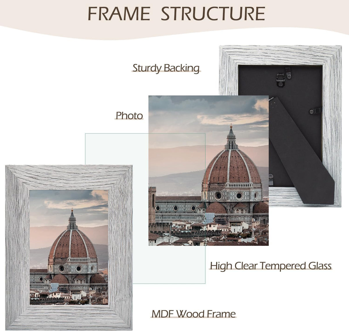 4 Pack 5x7 Picture Frames in Grey, Real Glass, Wall&Tabletop Display
