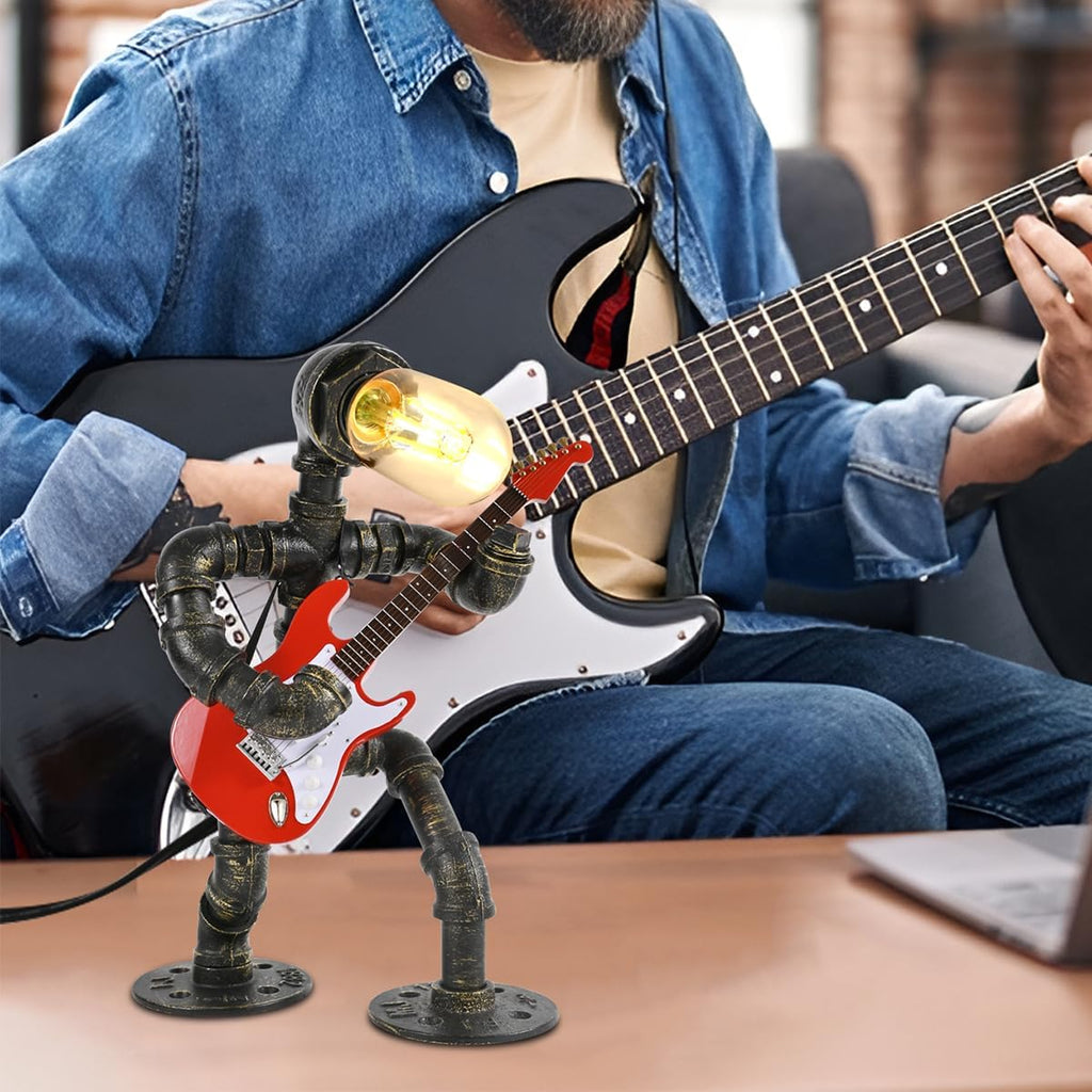 Steampunk Table Lamp with Mini Electric Guitar Industrial Desk Lamp