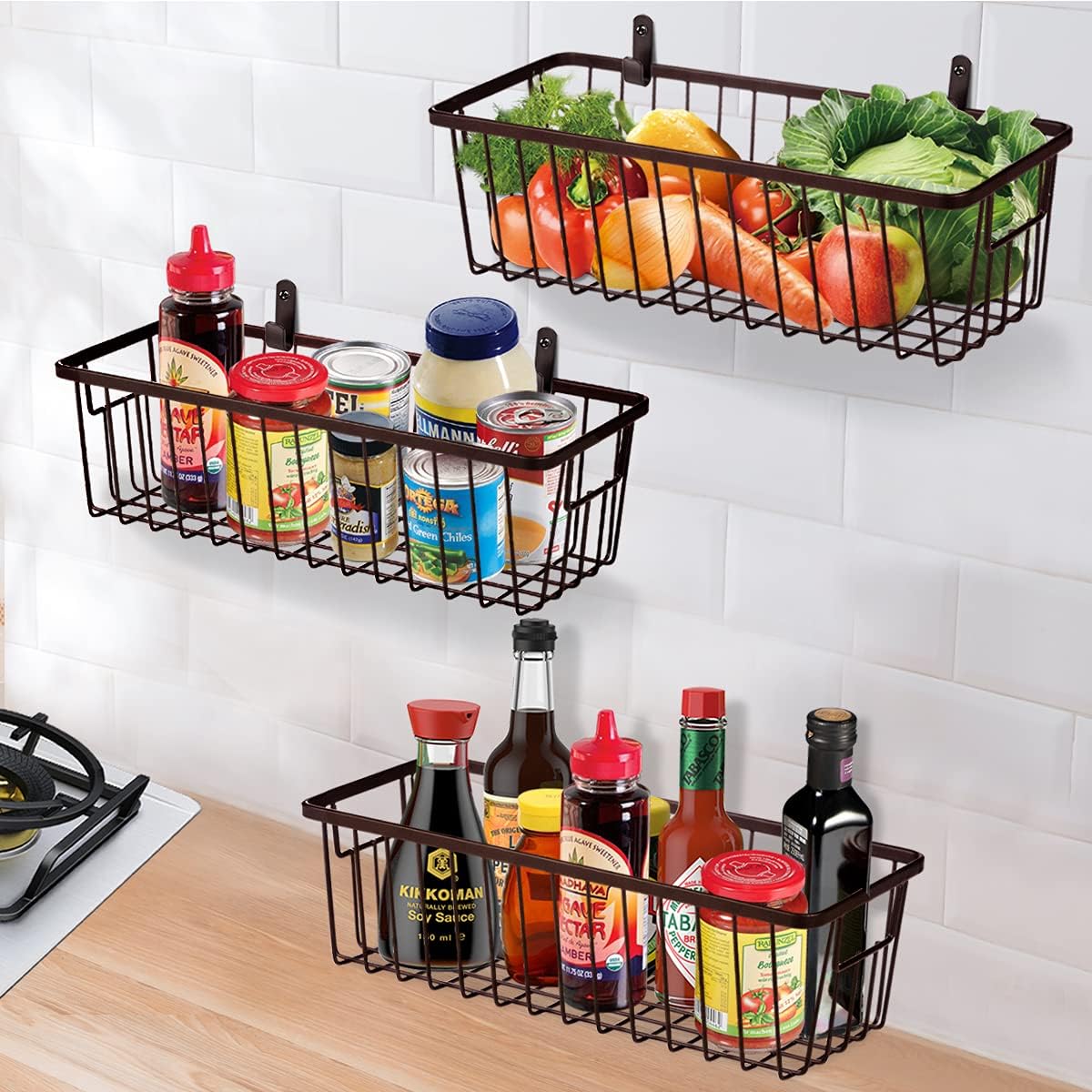 SheeChung Metal Wire Basket with Handle, Wall Hanging Basket, Small 4 Pack