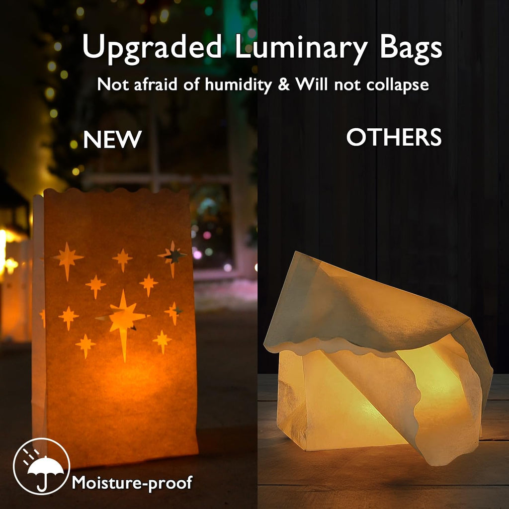Homemory Christmas 24 Pack Luminary Bags with Flameless LED Tealights