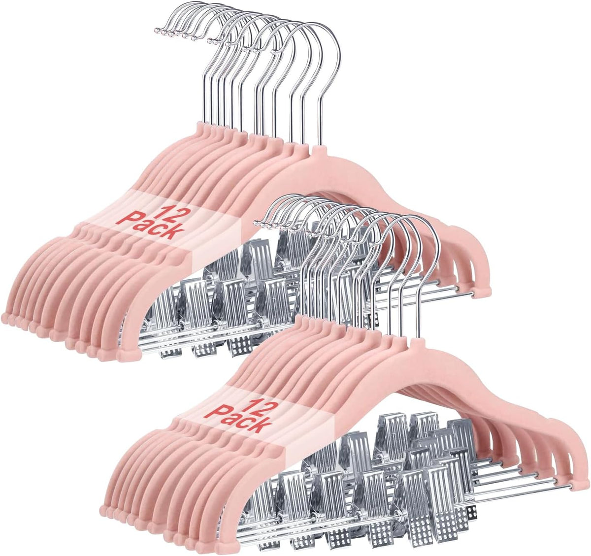 Baby Velvet Hangers with Clips Non-Slip for Clothes Pink 24 Pack