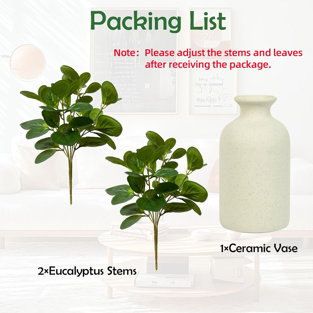 14" Small Fake Plant in Vase Eucalyptus Stems Artificial Plants Indoor Artificial Greenery UV Resistant Faux Eucalyptus Plant for Bathroom Shelf Office Desk Table Home Decor