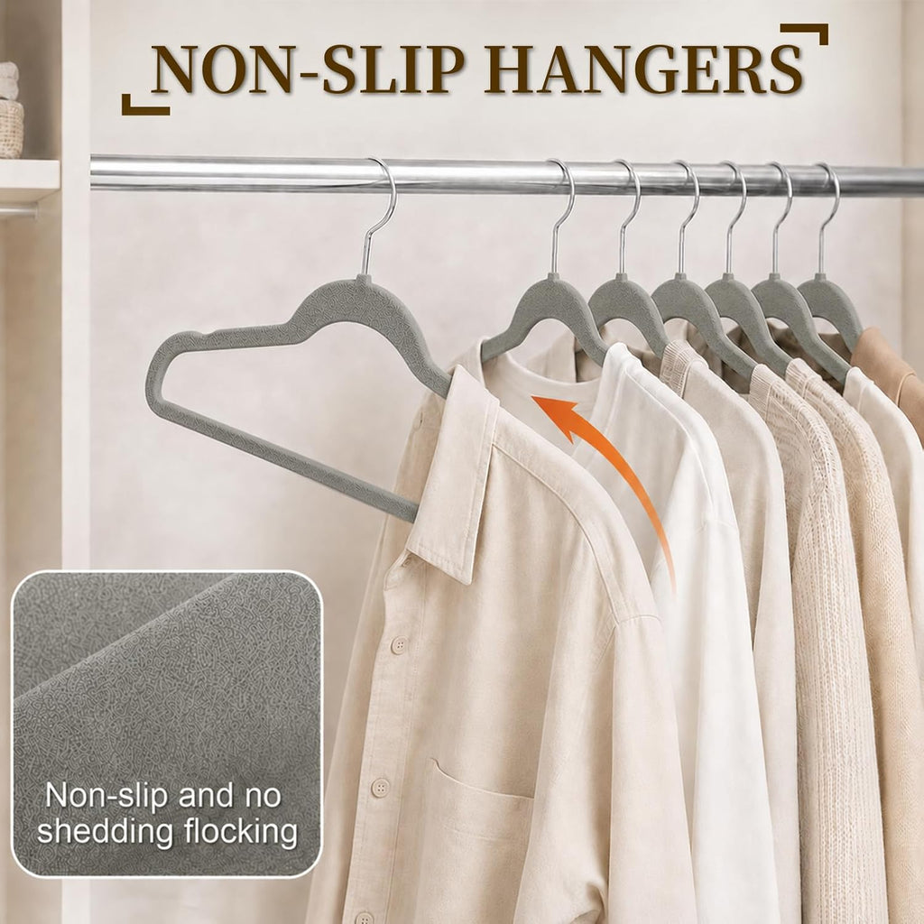 Velvet Felt Hangers 50 Pack, Non Slip, Slim, Space Saving, Gray