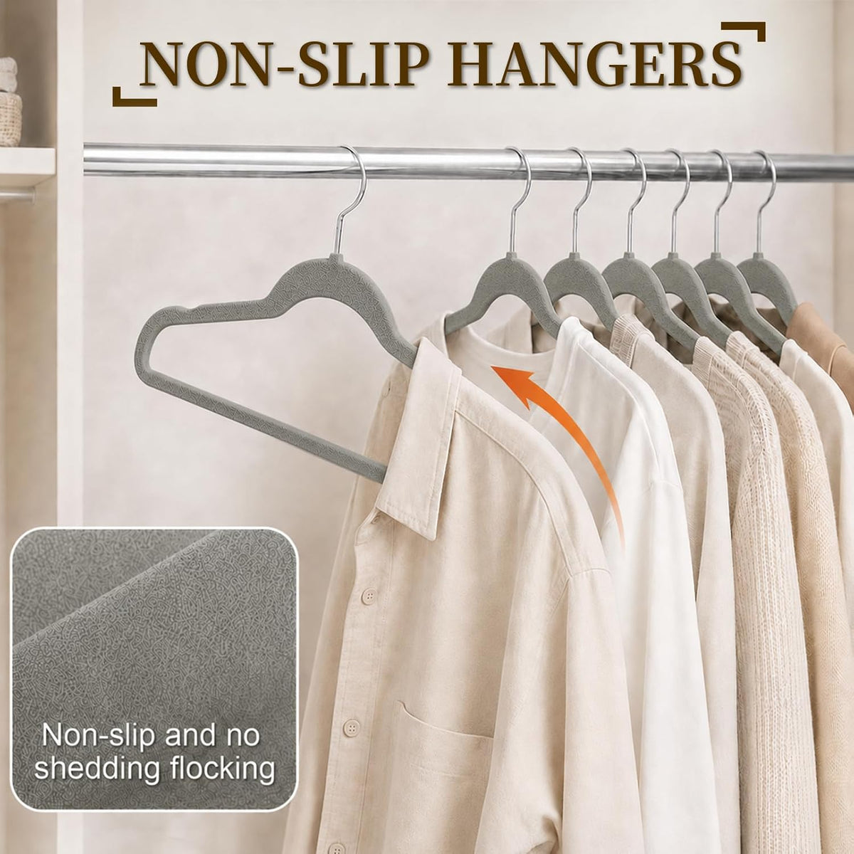 Velvet Felt Hangers 50 Pack, Non Slip, Slim, Space Saving, Gray